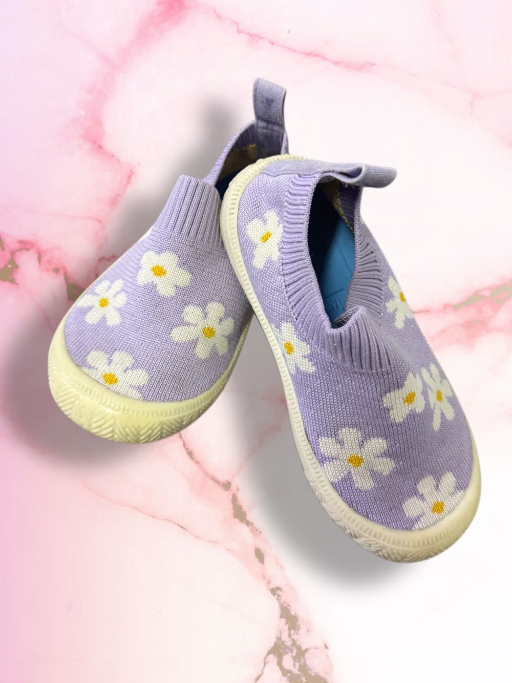 Girls' Lavender Daisy Slip-On Knit Sneakers